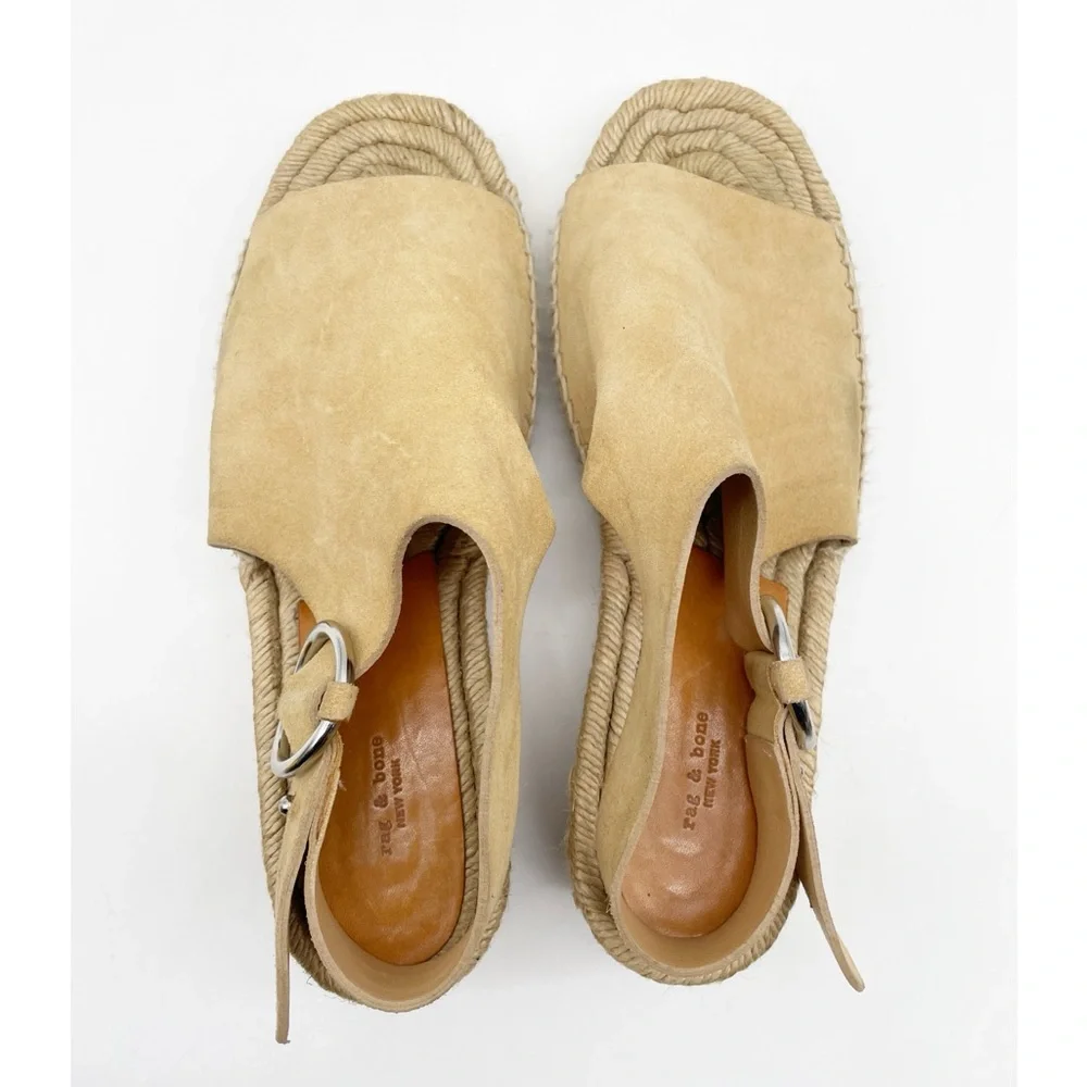 rag & bone Tan Suede Espadrille Wedge Sandals